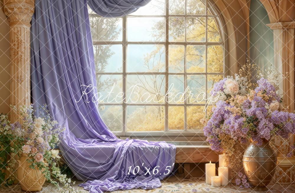 Kate Lavender Curtain Window Floral Candles Backdrop Designed by Emetselch - Image 4