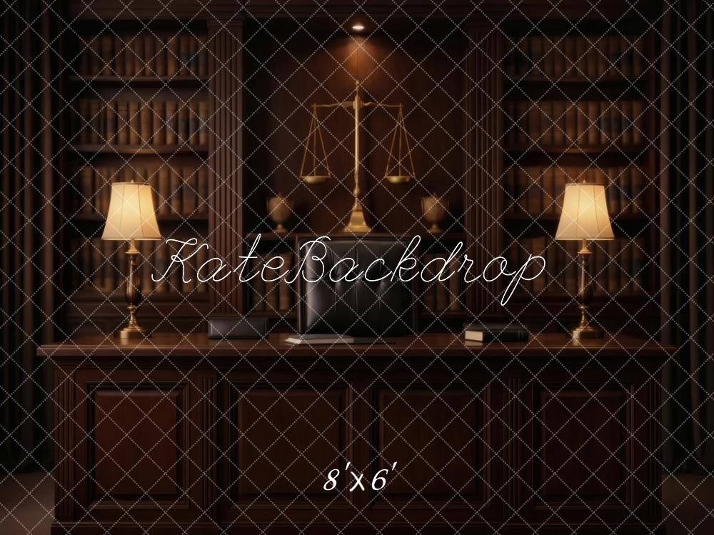 Kate Law Office Desk Bookshelves Scales Backdrop Designed by Vertigo Productions - Image 3