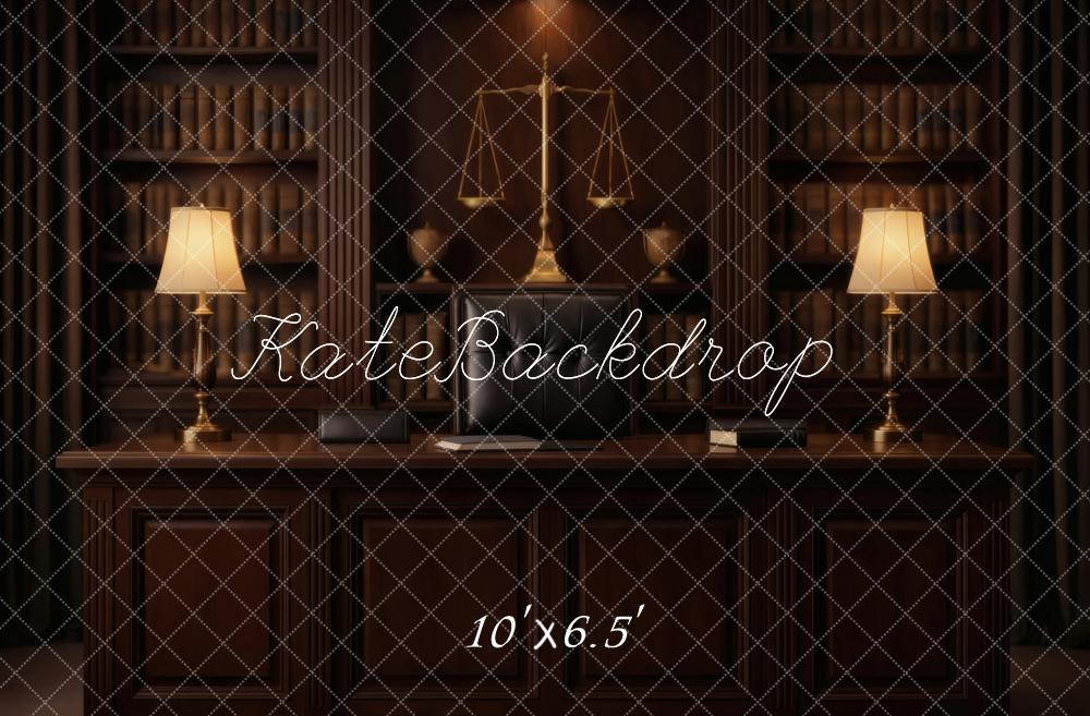 Kate Law Office Desk Bookshelves Scales Backdrop Designed by Vertigo Productions - Image 4