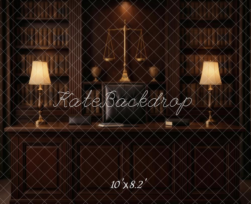 Kate Law Office Desk Bookshelves Scales Backdrop Designed by Vertigo Productions - Image 6