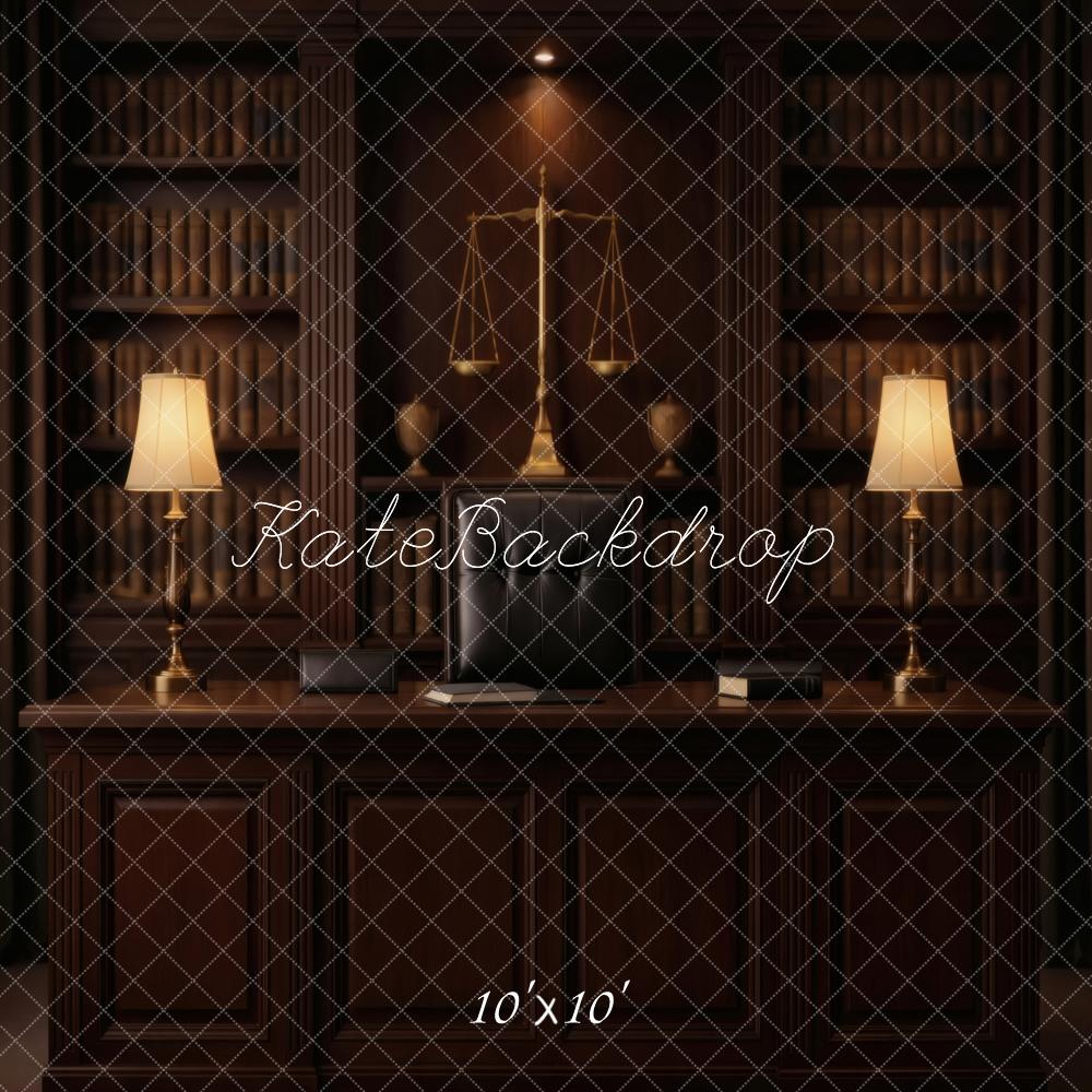 Kate Law Office Desk Bookshelves Scales Backdrop Designed by Vertigo Productions - Image 7