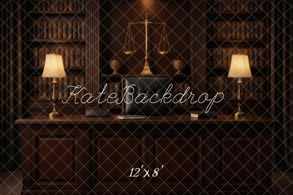 Kate Law Office Desk Bookshelves Scales Backdrop Designed by Vertigo Productions - Image 8