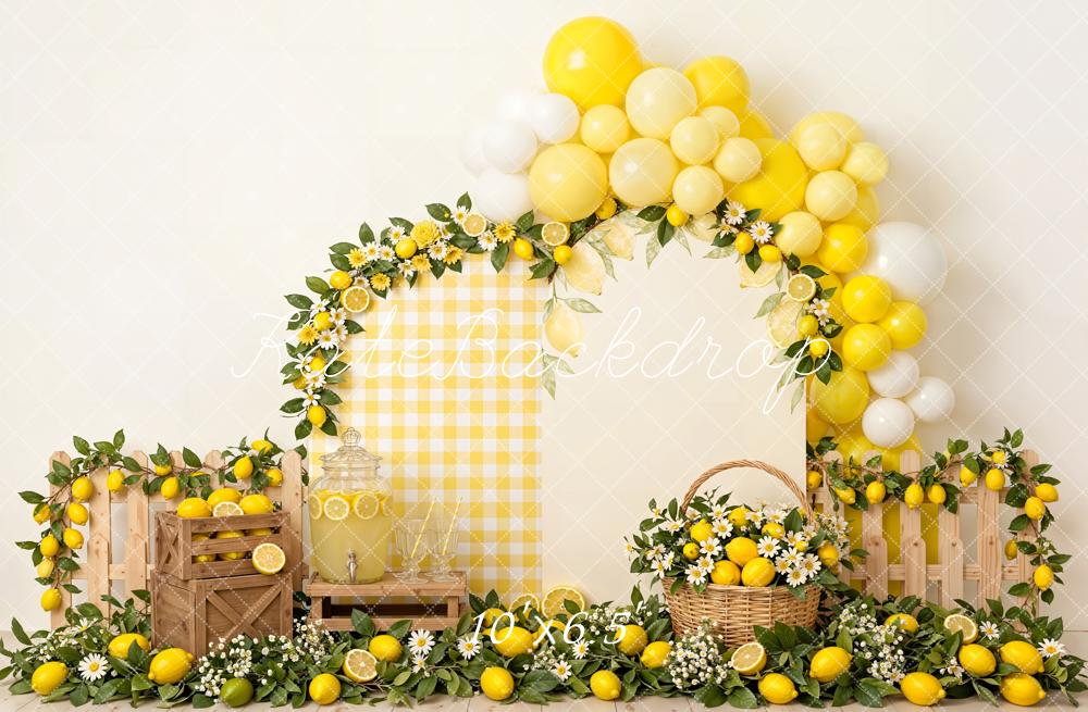 Kate Lemon Balloon Arch Wooden Crate Fleece Backdrop Designed by Emetselch - Image 2