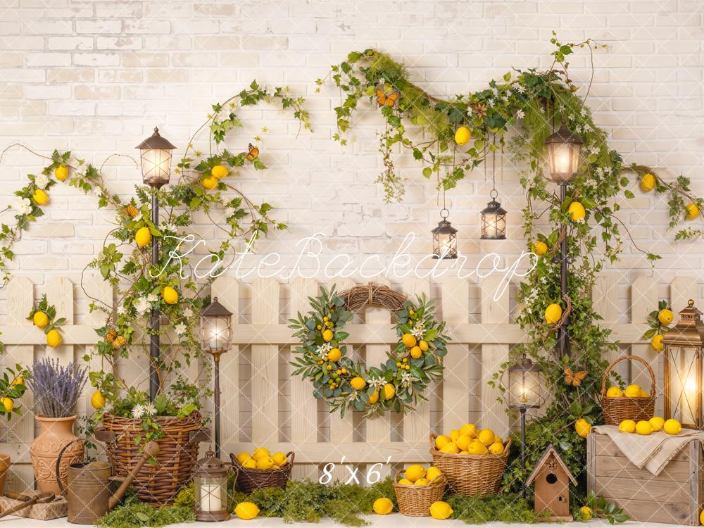 Kate Lemon Garland Lanterns White Brick Backdrop Designed by Emetselch - Image 3