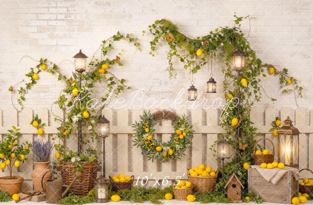 Kate Lemon Garland Lanterns White Brick Backdrop Designed by Emetselch - Image 4
