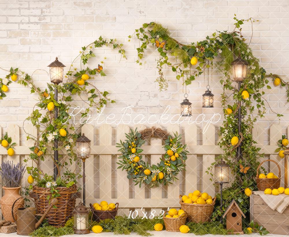 Kate Lemon Garland Lanterns White Brick Backdrop Designed by Emetselch - Image 6