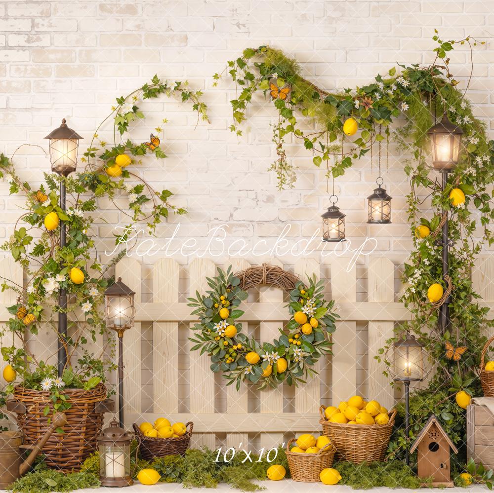 Kate Lemon Garland Lanterns White Brick Backdrop Designed by Emetselch - Image 7
