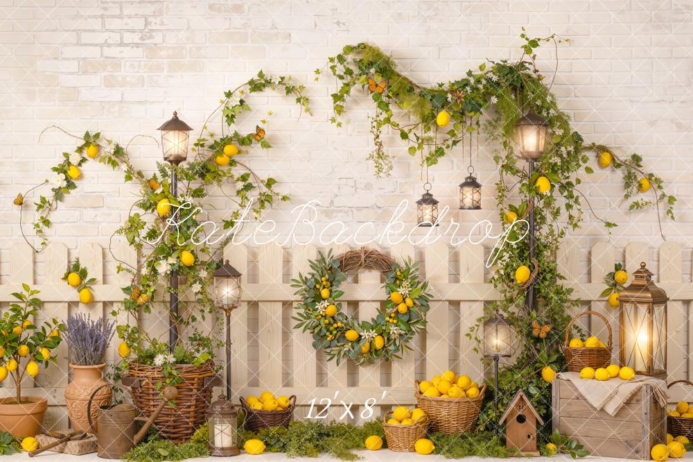 Kate Lemon Garland Lanterns White Brick Backdrop Designed by Emetselch - Image 8