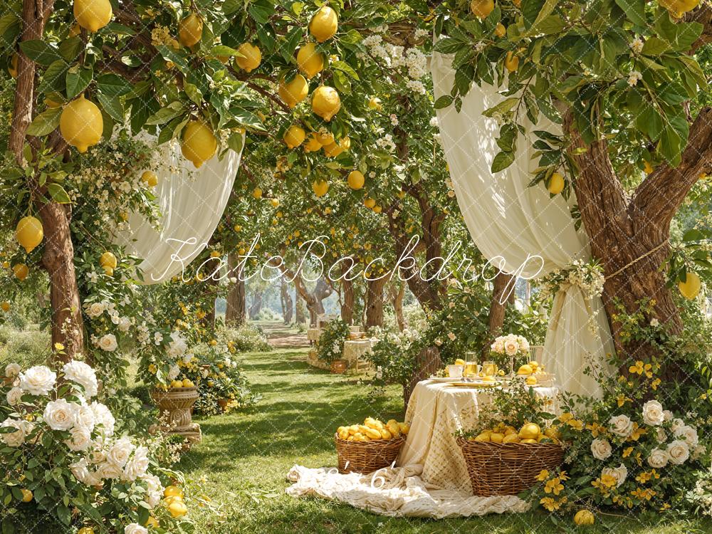 Kate Summer Lemon Orchard Picnic Backdrop Designed by Emetselch - Image 3