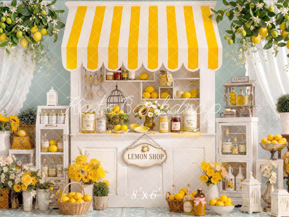 Kate Lemon Shop Yellow Striped Awning Backdrop Designed by Emetselch - Image 3