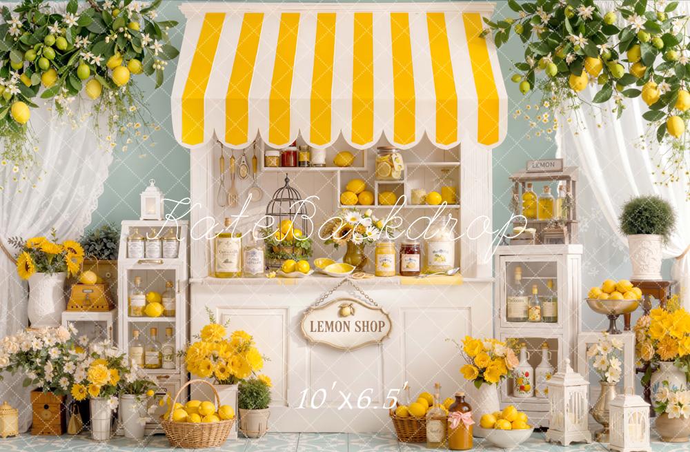 Kate Lemon Shop Yellow Striped Awning Backdrop Designed by Emetselch - Image 4