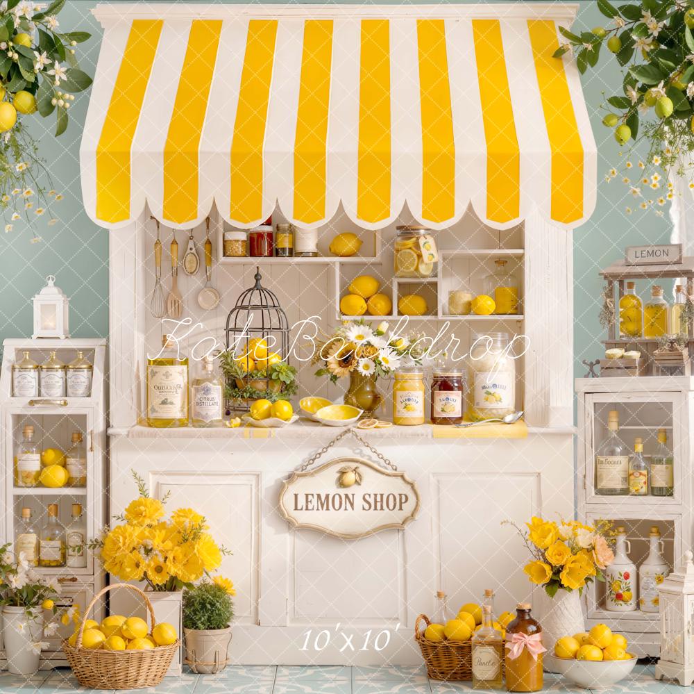 Kate Lemon Shop Yellow Striped Awning Backdrop Designed by Emetselch - Image 7