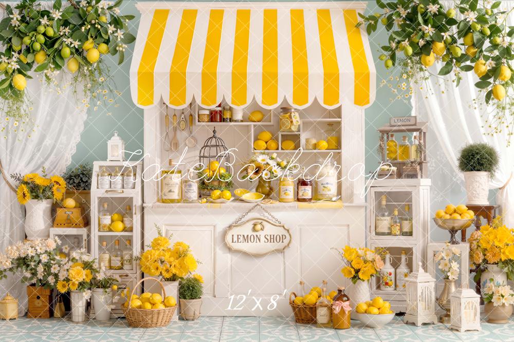 Kate Lemon Shop Yellow Striped Awning Backdrop Designed by Emetselch - Image 8