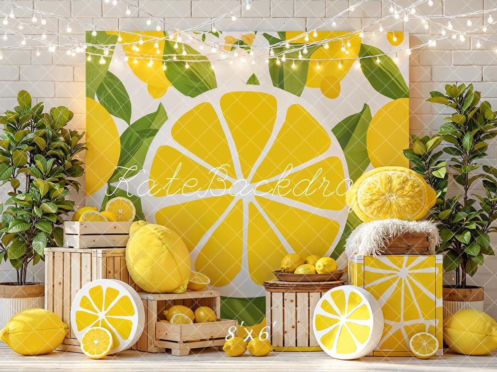 Kate Lemon Slice Crates Greenery Yellow Fleece Backdrop Designed by Emetselch
