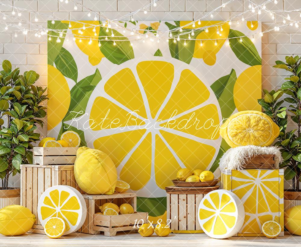 Kate Lemon Slice Crates Greenery Yellow Fleece Backdrop Designed by Emetselch - Image 3