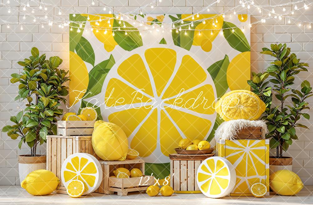 Kate Lemon Slice Crates Greenery Yellow Fleece Backdrop Designed by Emetselch - Image 4