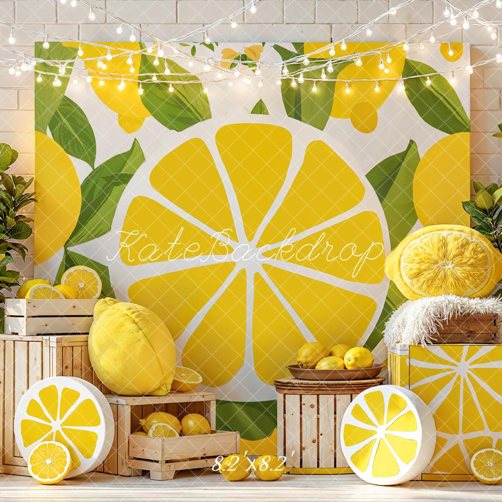 Kate Lemon Slice Wooden Crates Greenery Yellow Backdrop Designed by Emetselch - Image 5