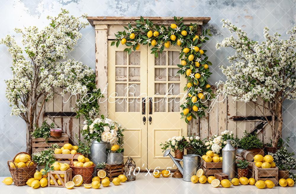 Kate Lemon Trees Rustic Door Blossoms Fleece Backdrop Designed by Emstselch - Image 2