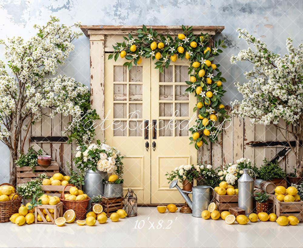 Kate Lemon Trees Rustic Door Blossoms Fleece Backdrop Designed by Emstselch - Image 3