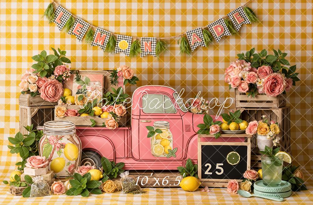 Kate Lemonade Pink Truck Gingham Backdrop Designed by Emetselch - Image 4