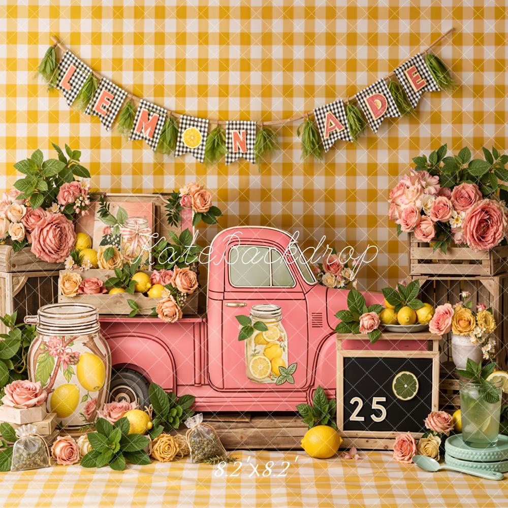 Kate Lemonade Pink Truck Gingham Backdrop Designed by Emetselch - Image 5