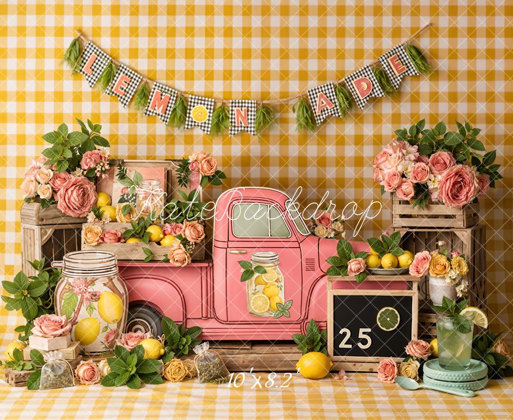 Kate Lemonade Pink Truck Gingham Backdrop Designed by Emetselch - Image 6