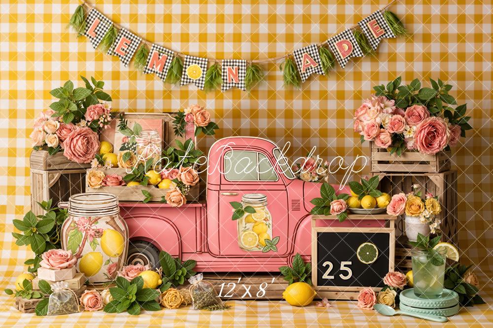 Kate Lemonade Pink Truck Gingham Backdrop Designed by Emetselch - Image 8