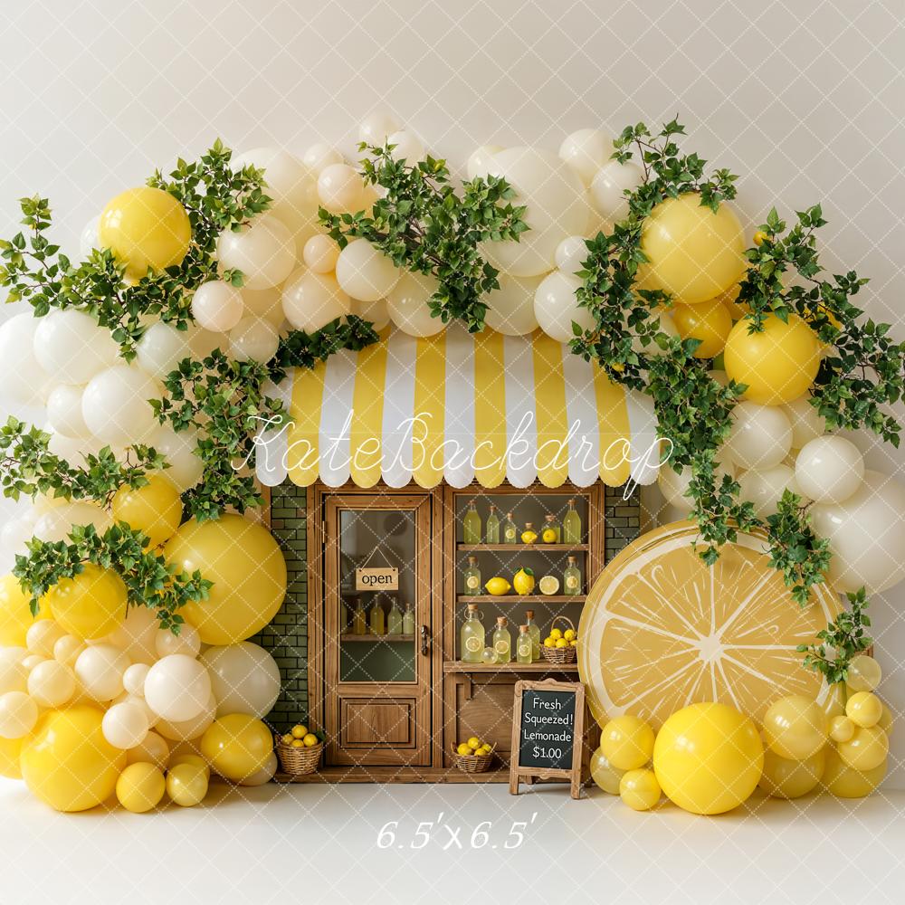 Kate Lemonade Stand Balloons Greenery Striped Awning Backdrop Designed by Emetselch - Image 2