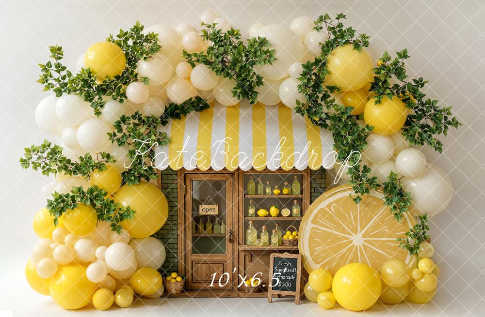 Kate Lemonade Stand Balloons Greenery Striped Awning Backdrop Designed by Emetselch - Image 4