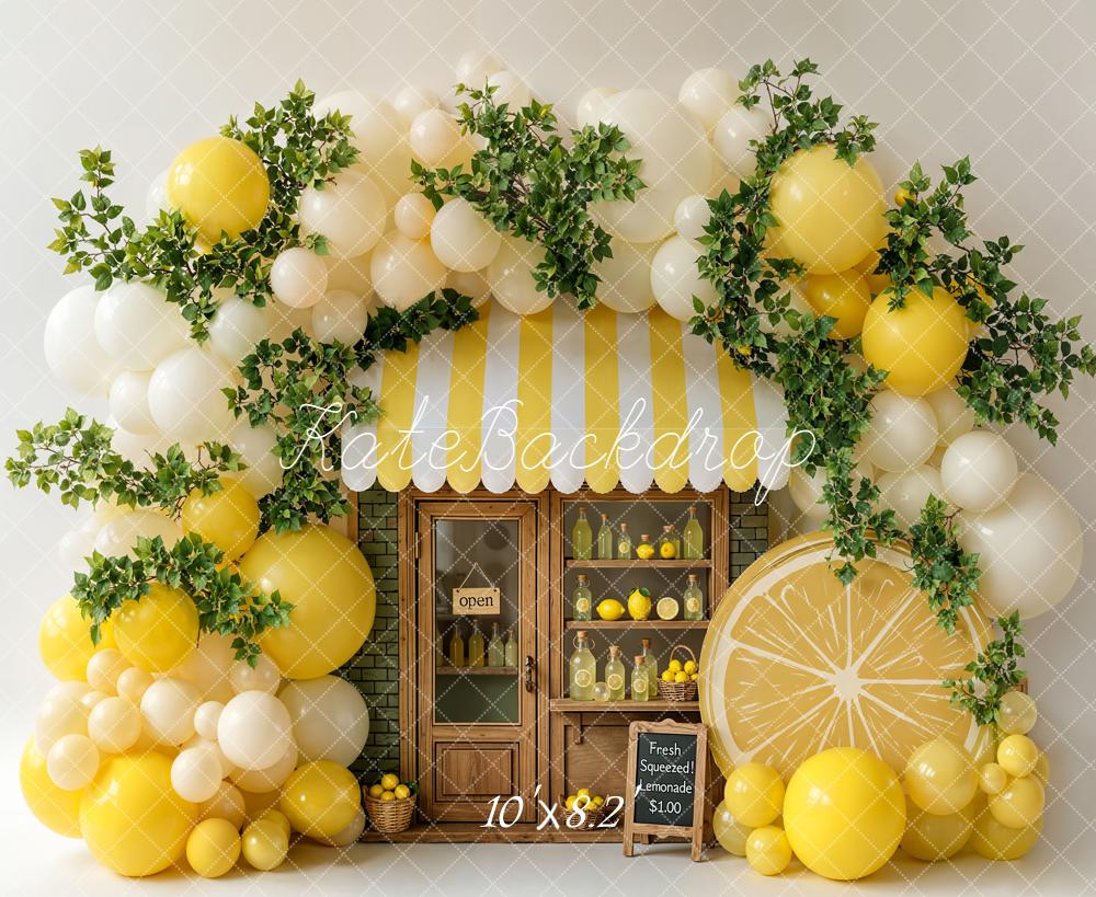 Kate Lemonade Stand Balloons Greenery Striped Awning Backdrop Designed by Emetselch - Image 6