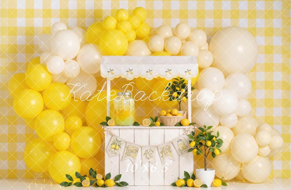 Kate Lemonade Stand Lemon Tree Yellow Balloons Backdrop Designed by Emetselch - Image 4