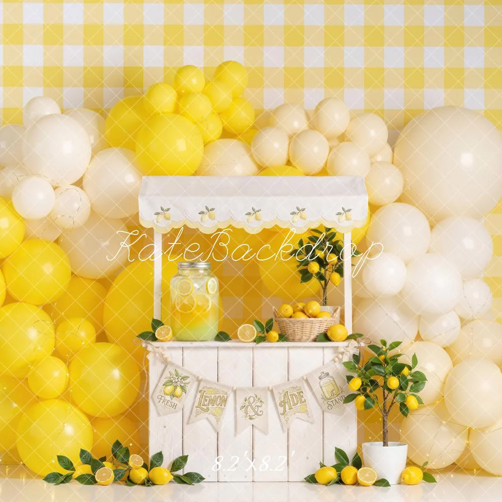 Kate Lemonade Stand Lemon Tree Yellow Balloons Backdrop Designed by Emetselch - Image 5