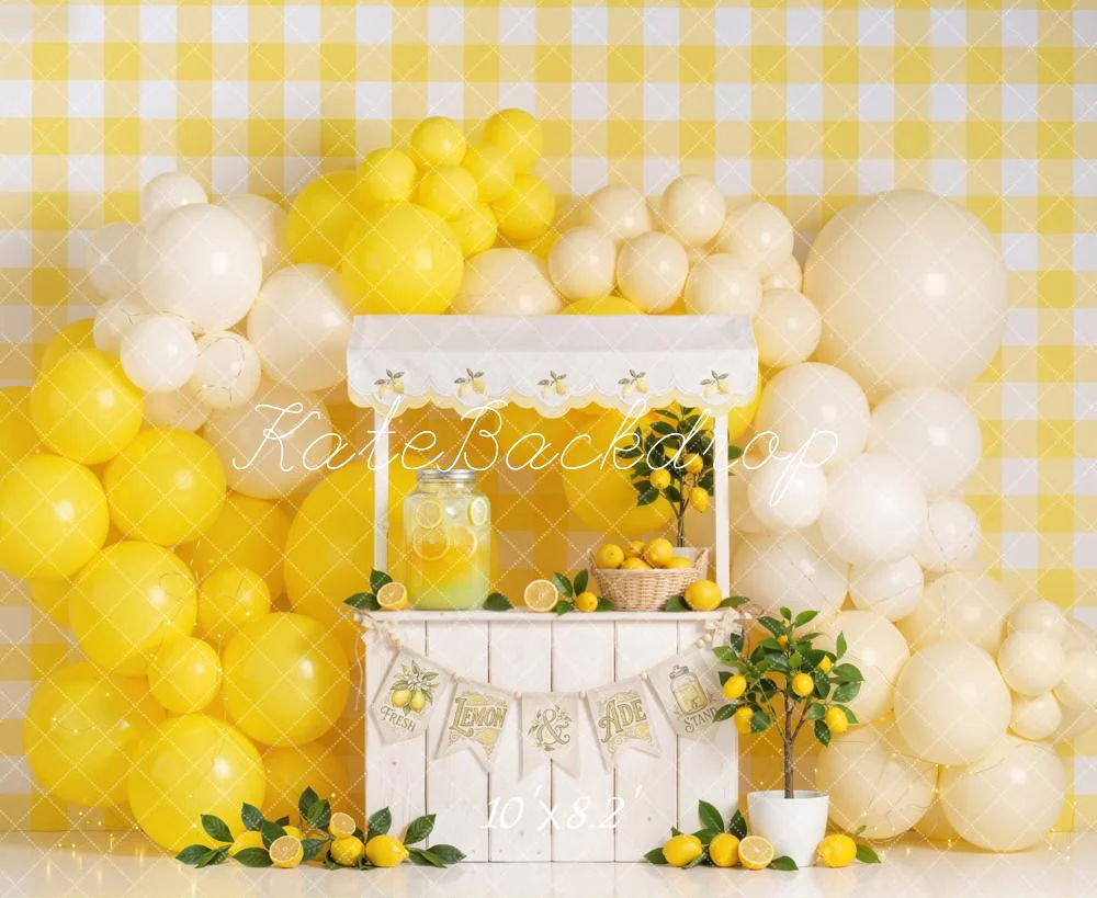 Kate Lemonade Stand Lemon Tree Yellow Balloons Backdrop Designed by Emetselch - Image 6