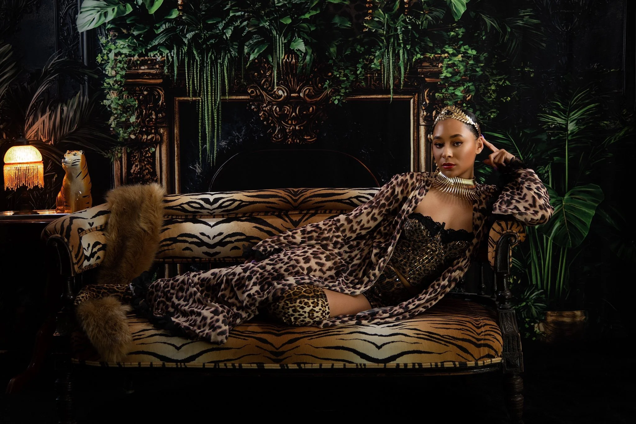 Kate Leopard Fireplace Greenery Black Wall Backdrop Designed by Ashley Paul - Image 3