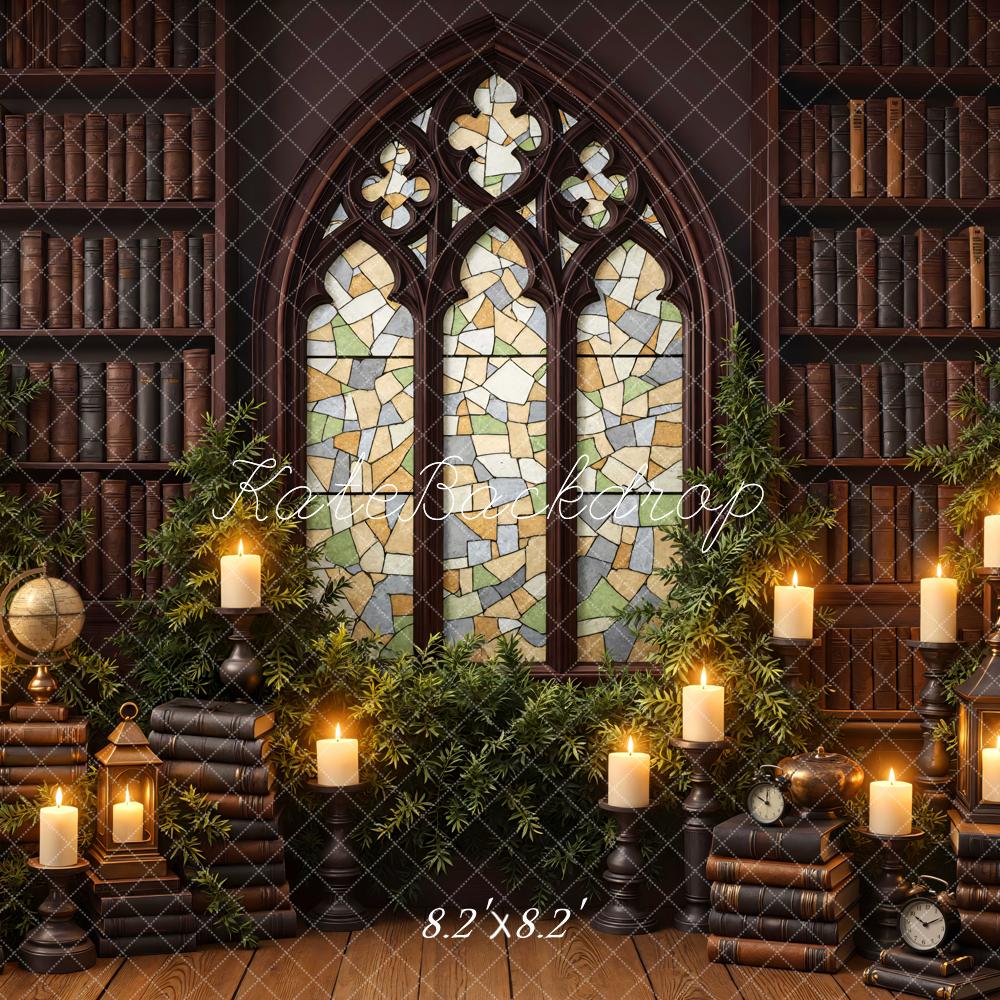 Kate Library Bookshelves Stained Glass Candles Backdrop Designed by Mini MakeBelieve - Image 5