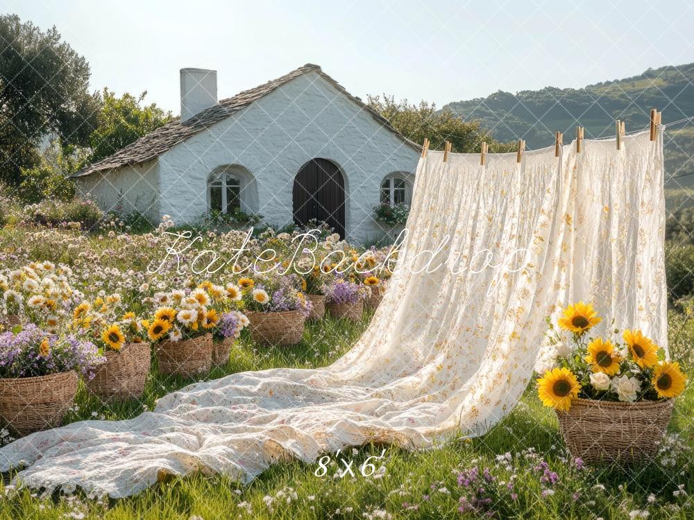 Kate Long Sheet Cottage Garden Sunflower Backdrop Designed by Mini MakeBelieve - Image 3