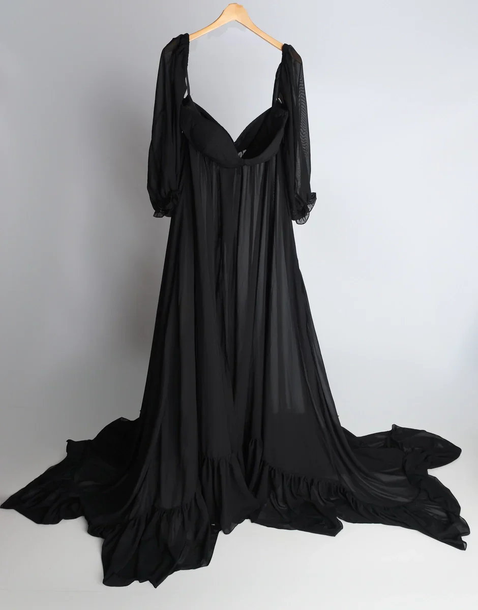 Kate Grey Long Sleeve Satin Maternity Photoshoot Dress - Image 11
