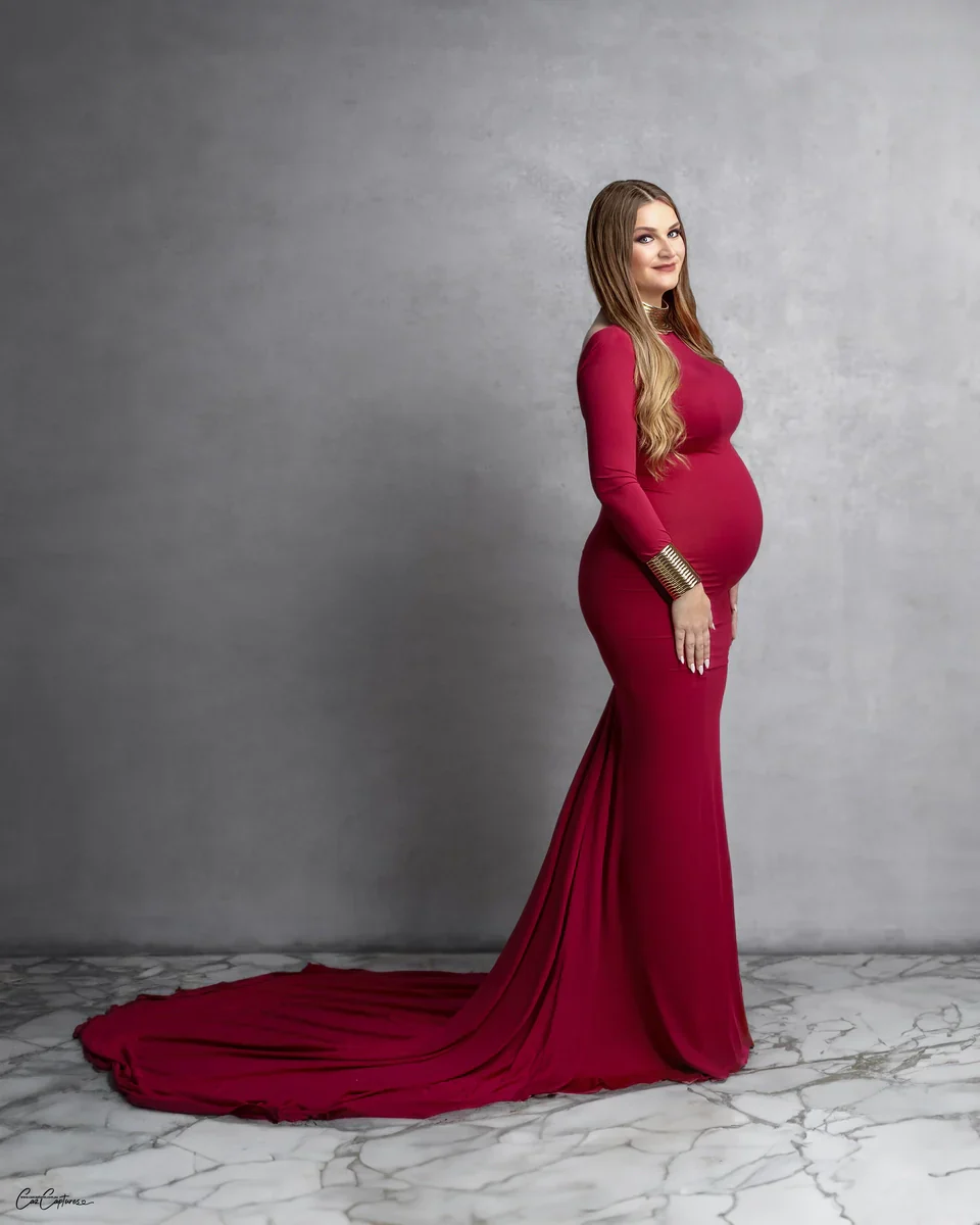 Kate Long Sleeve Satin Maternity Photoshoot Dress - Image 12