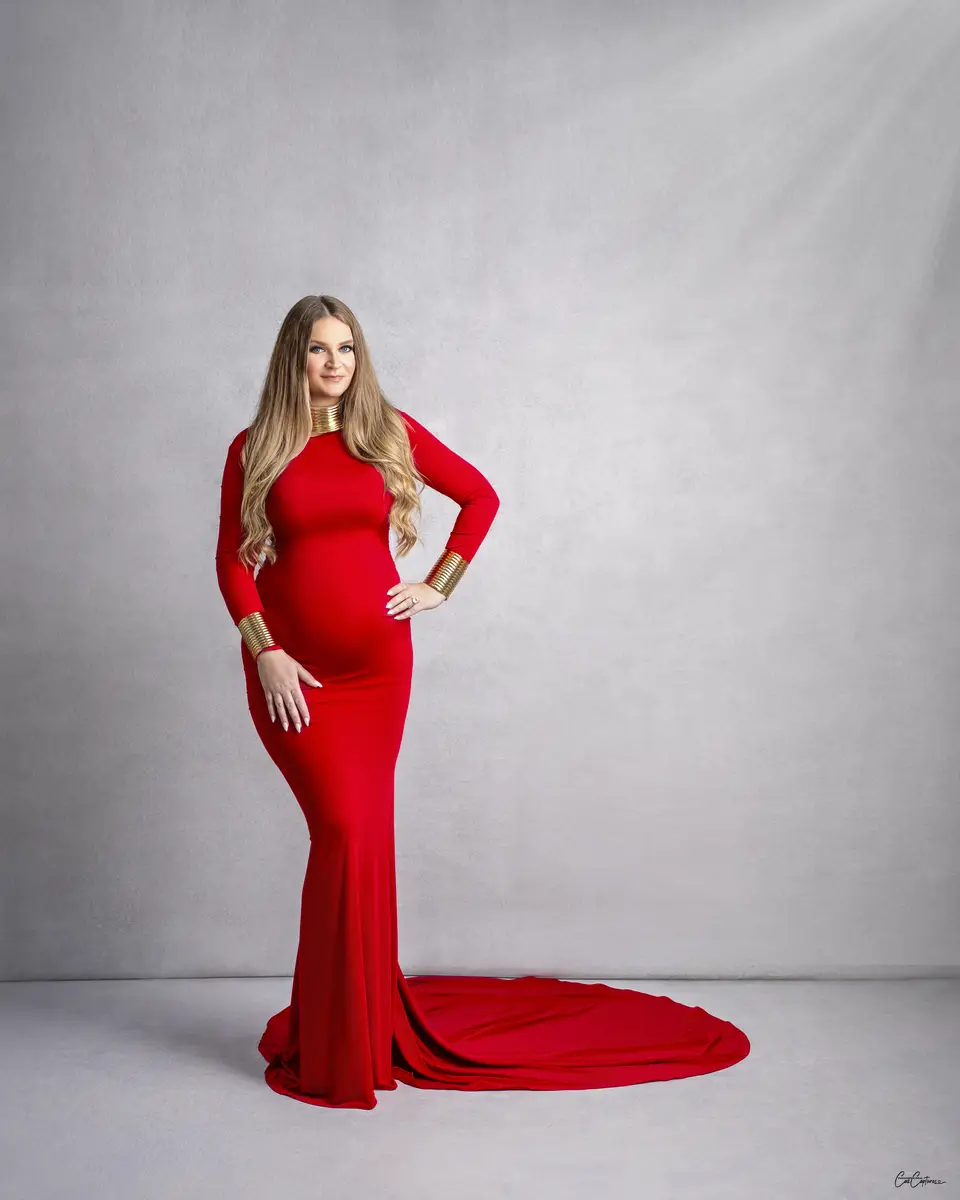Kate Long Sleeve Satin Maternity Photoshoot Dress - Image 13