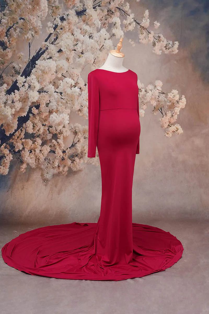 Kate Long Sleeve Satin Maternity Photoshoot Dress - Image 5