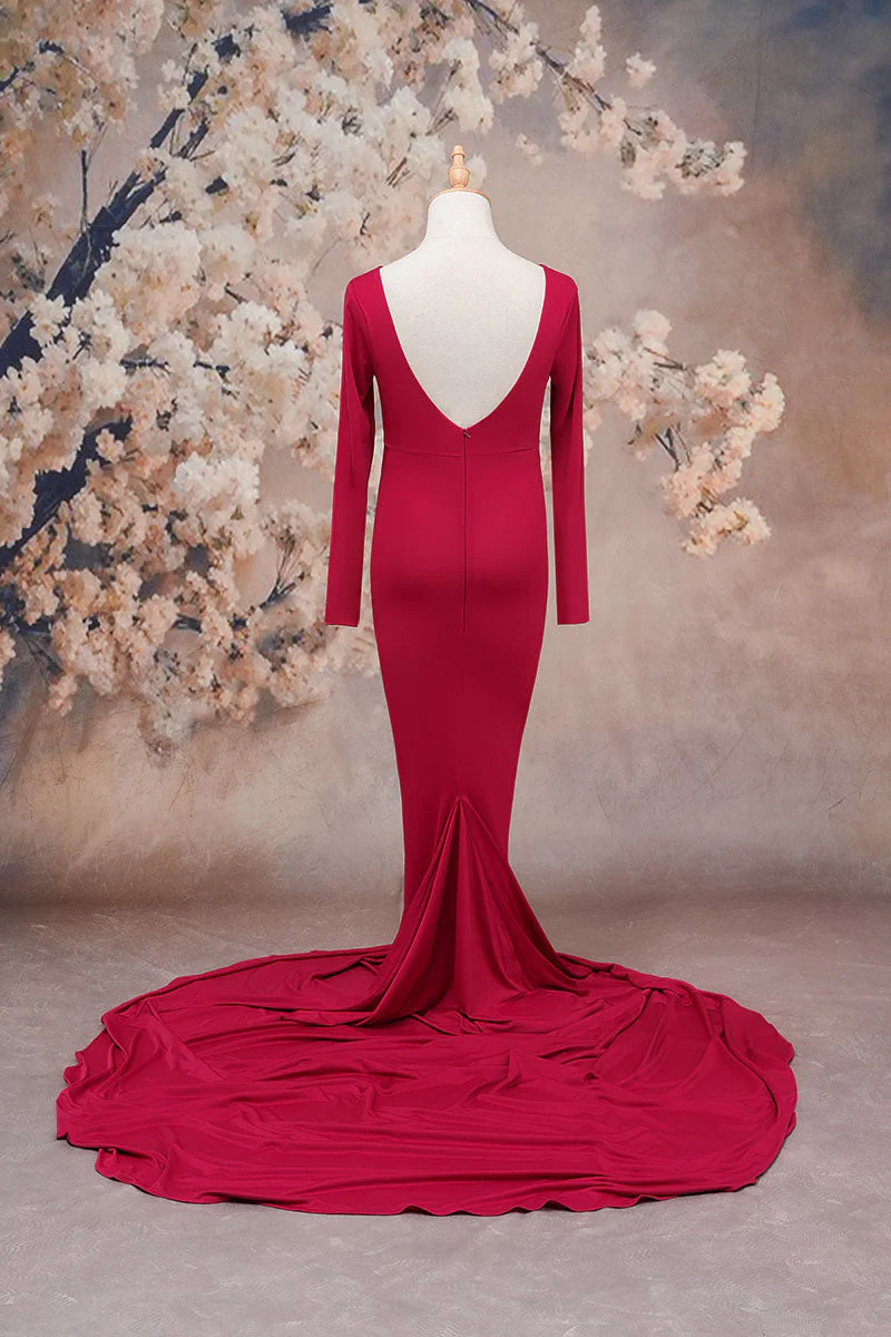 Kate Long Sleeve Satin Maternity Photoshoot Dress - Image 6
