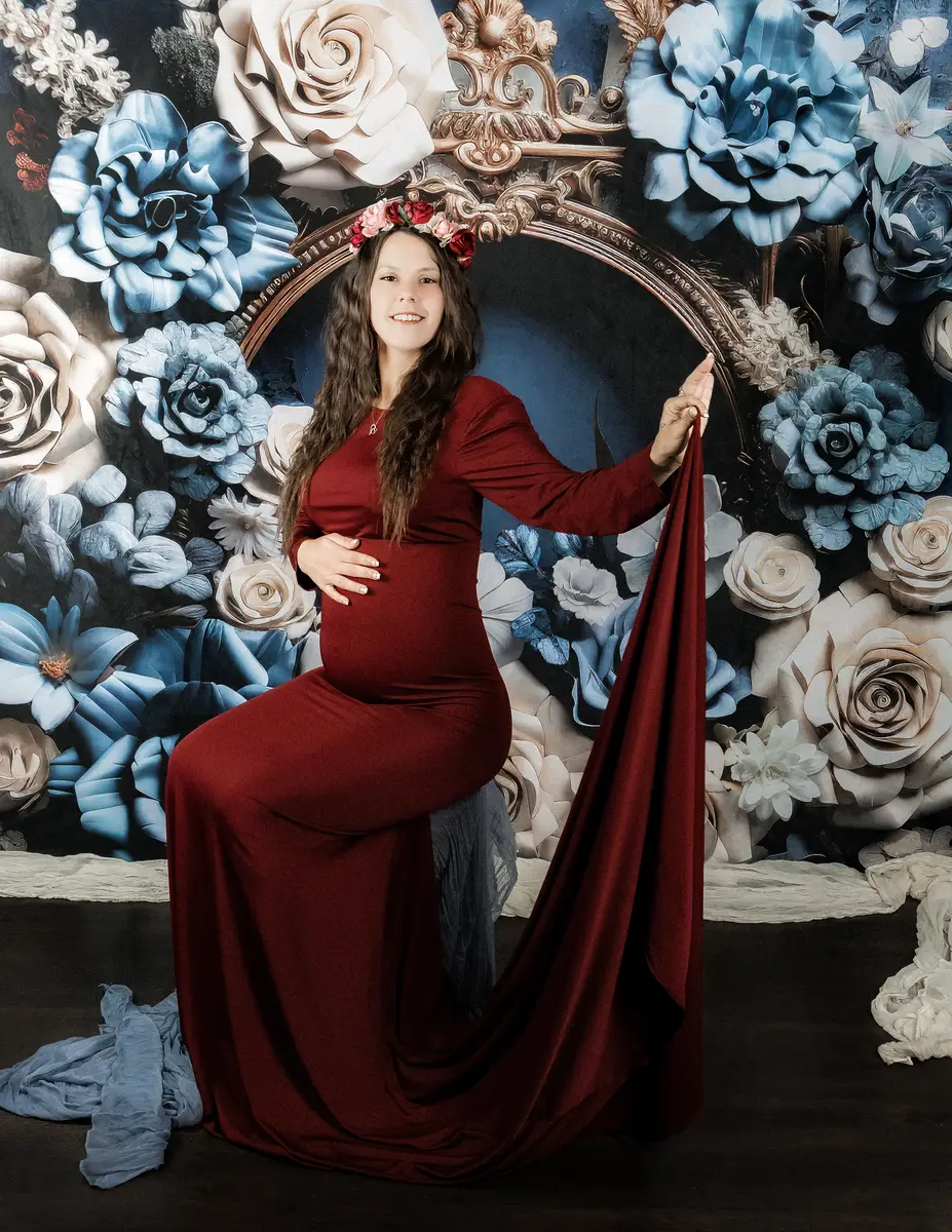 Kate Long Sleeve Satin Maternity Photoshoot Dress - Image 8