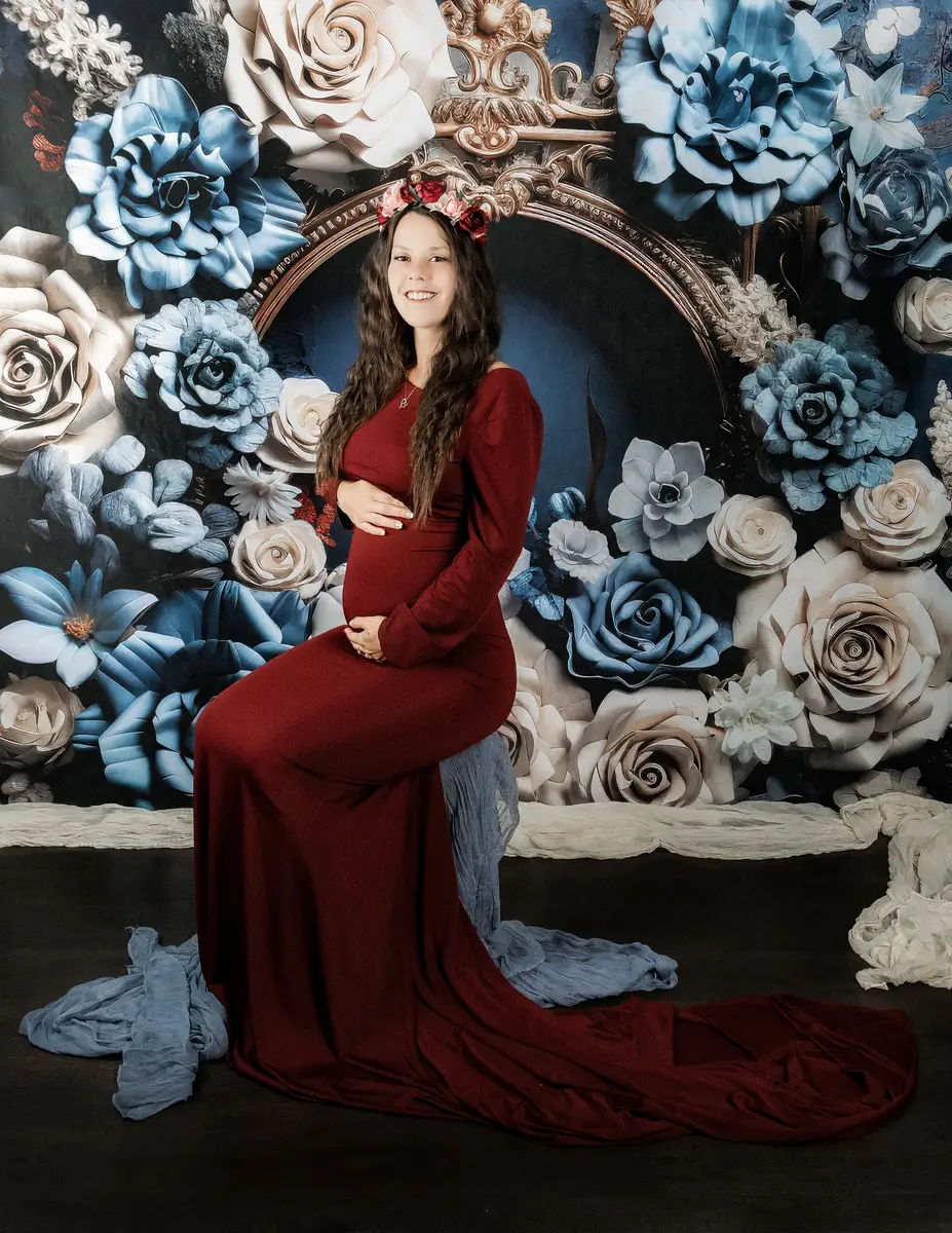 Kate Long Sleeve Satin Maternity Photoshoot Dress - Image 9