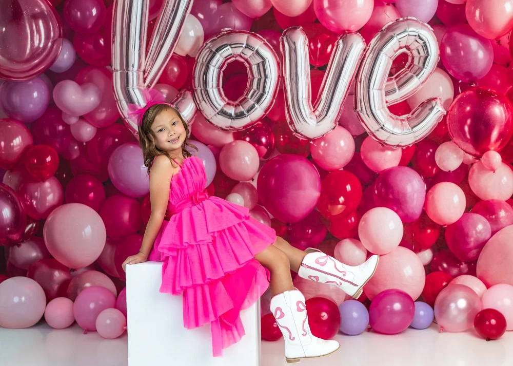 Kate Valentine Love Balloons Pink Red Backdrop Designed by Emetselch - Image 2