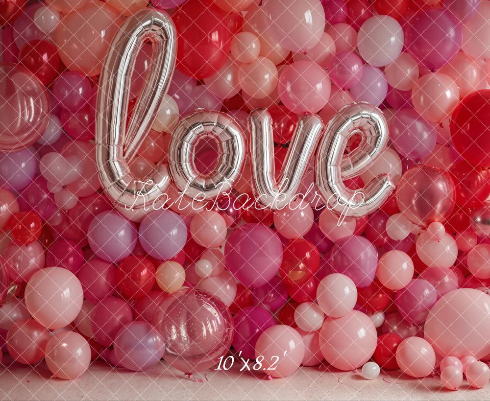 Kate Valentine Love Balloons Pink Fleece Backdrop Designed by Emetselch - Image 3