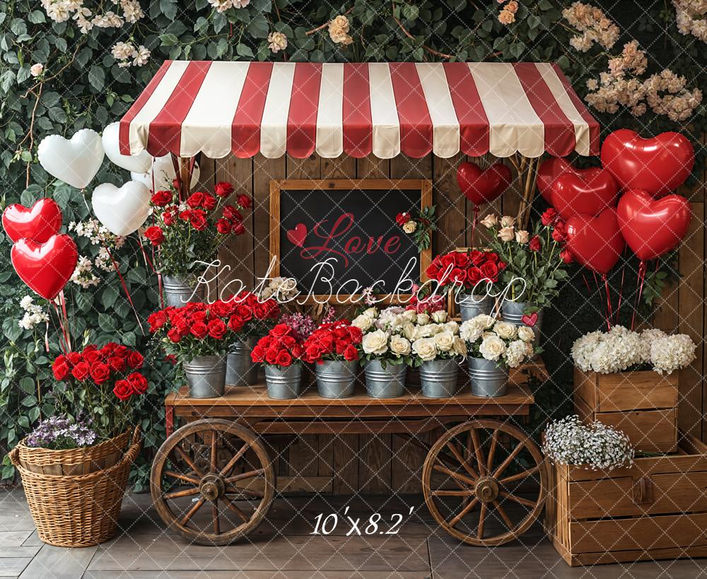 Kate Valentine Love Floral Cart Heart Balloons Fleece Backdrop Designed by Emetselch - Image 3