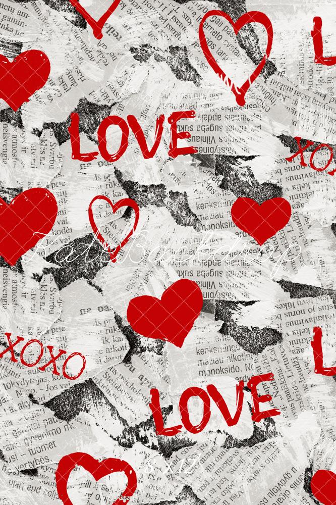 Kate Love Hearts Newspaper Collage Fleece Backdrop Designed by Emetselch - Image 4