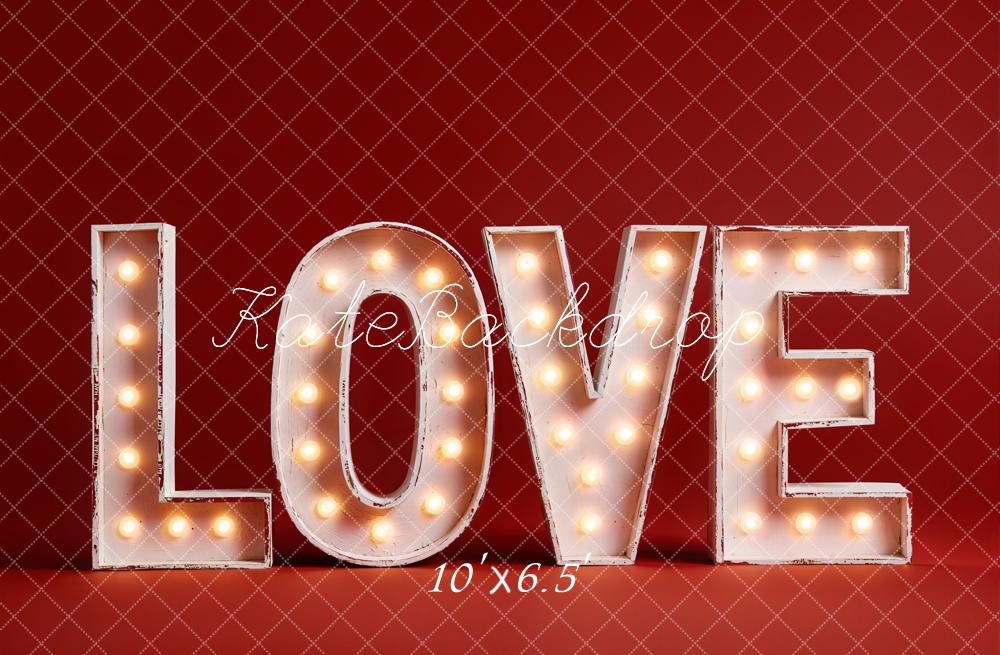 Kate Love Letters Marquee Lights Red Fleece Backdrop Designed by Emetselch - Image 2