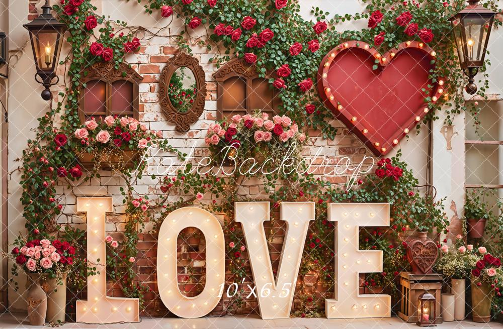 Kate Valentine Love Red Roses Heart Brick Wall Backdrop Designed by Emetselch - Image 4