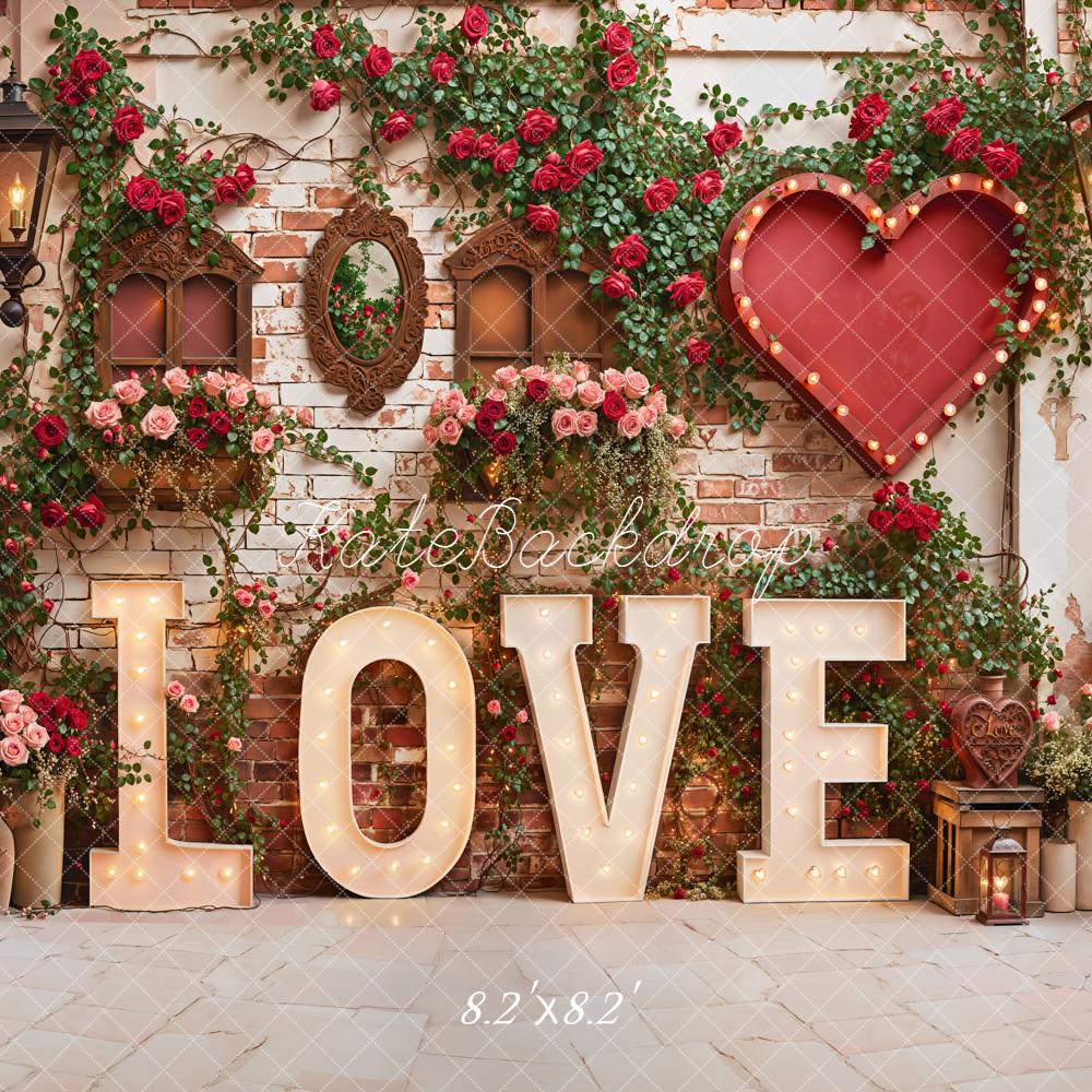 Kate Valentine Love Red Roses Heart Brick Wall Backdrop Designed by Emetselch - Image 5
